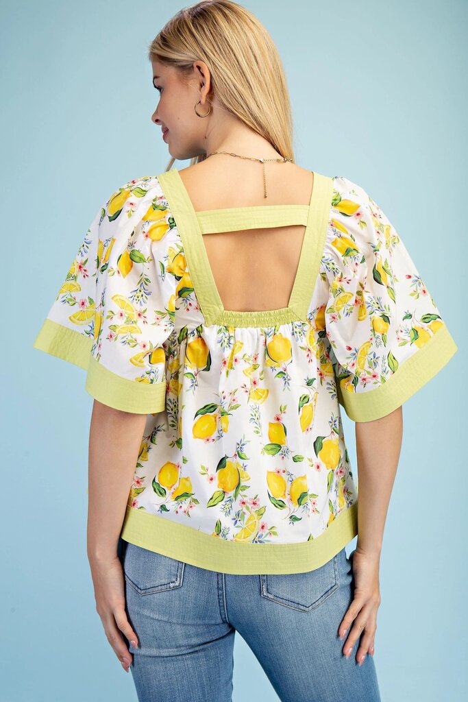 GIGIO White Cotton Short Sleeve Fruit and Floral Print Top