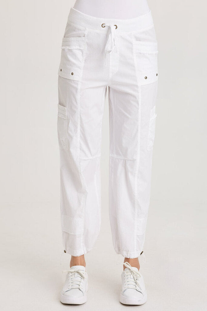 XCVI White Poplin Cinched Hem Cargo Pant