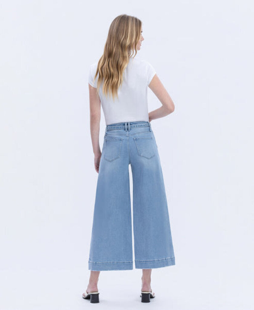 VERVET High Rise Tie Waist Crop Palazzo Jeans