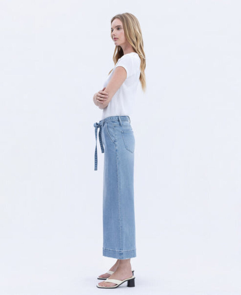 VERVET High Rise Tie Waist Crop Palazzo Jeans