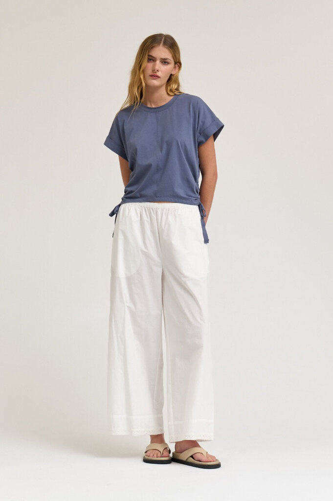 GRADE & GATHER Faded Blue Scrunch Side Ties Short Sleeve Top