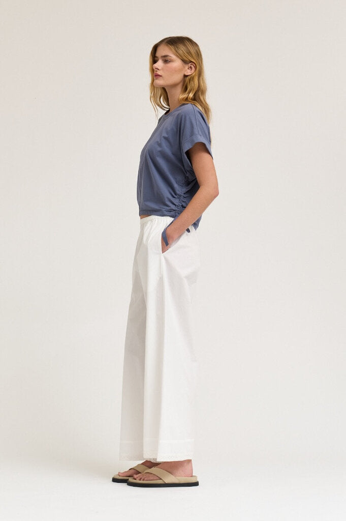 GRADE & GATHER Faded Blue Scrunch Side Ties Short Sleeve Top