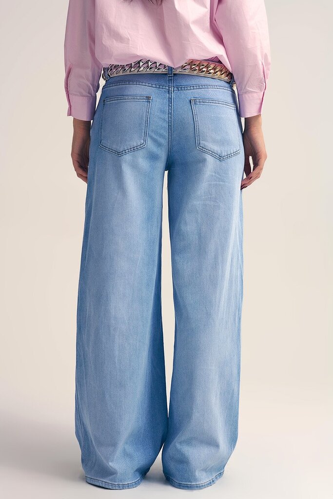 Q2 Light Wash Wide Leg Lip Print Jeans