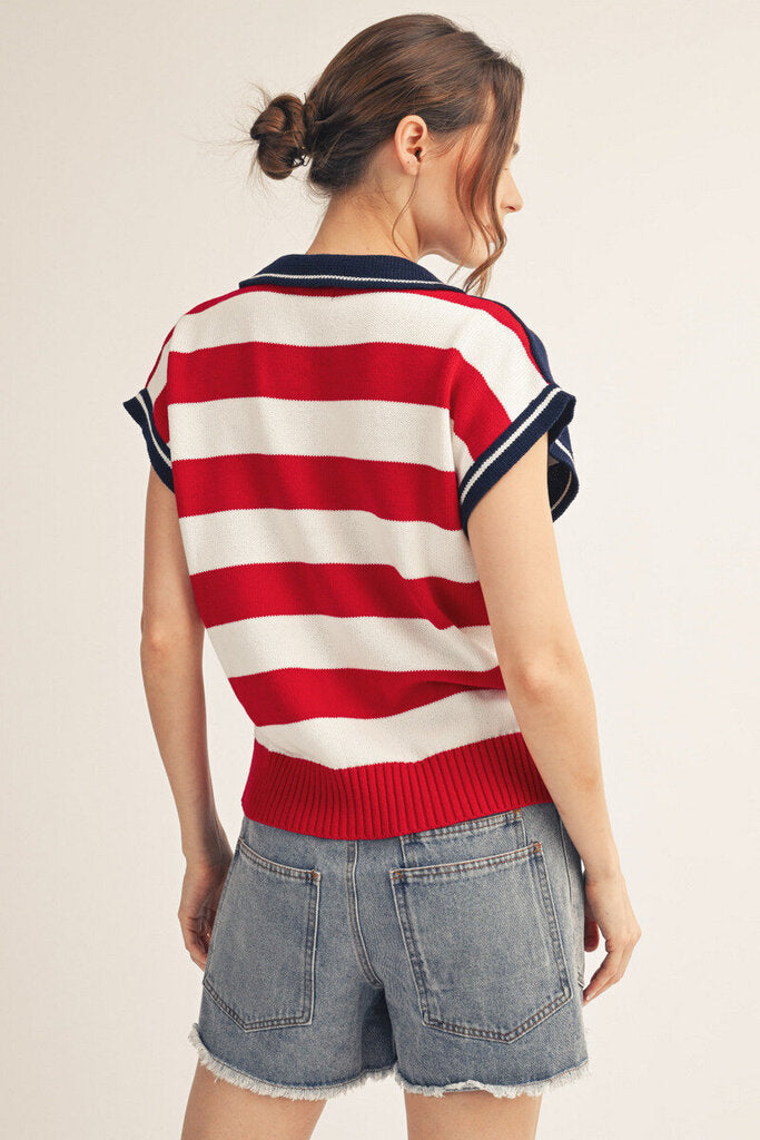 Jodifl American Flag Short Sleeve Cotton Sweater Top