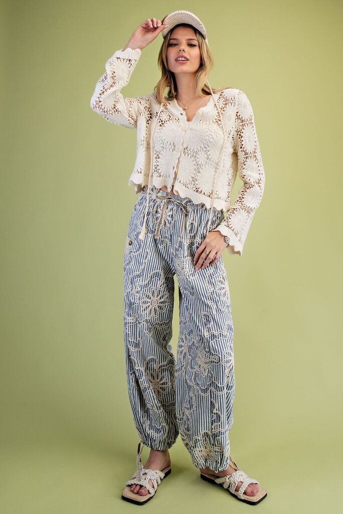EASEL Blue Stripe Embroidery Woven Jogger Pants