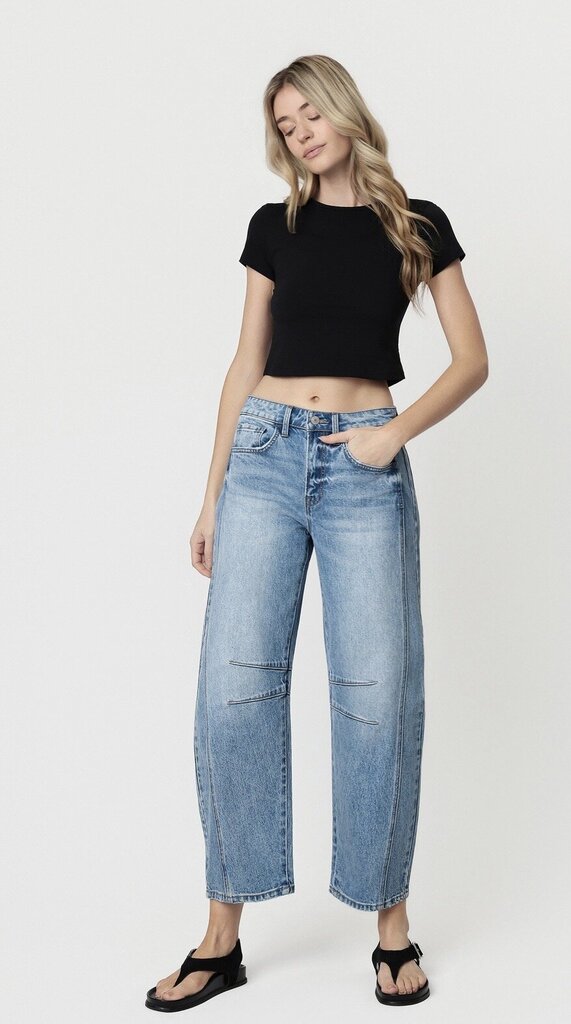 VERVET High Rise Dart Structured Fit Barrel Leg Jeans