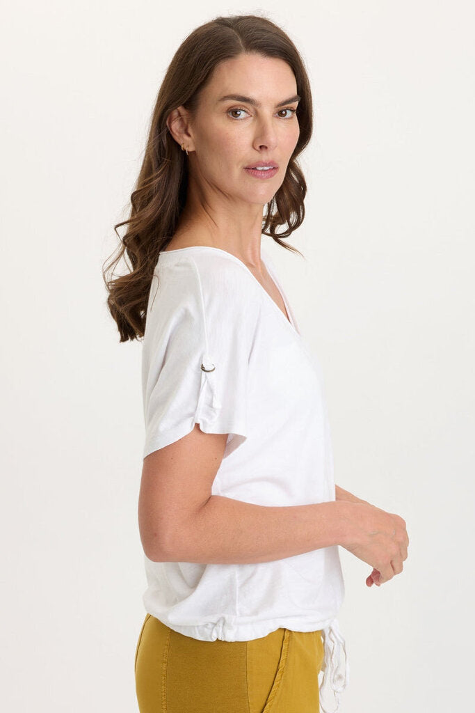 WEARABLES White Short Sleeve Cinchable Hem Top