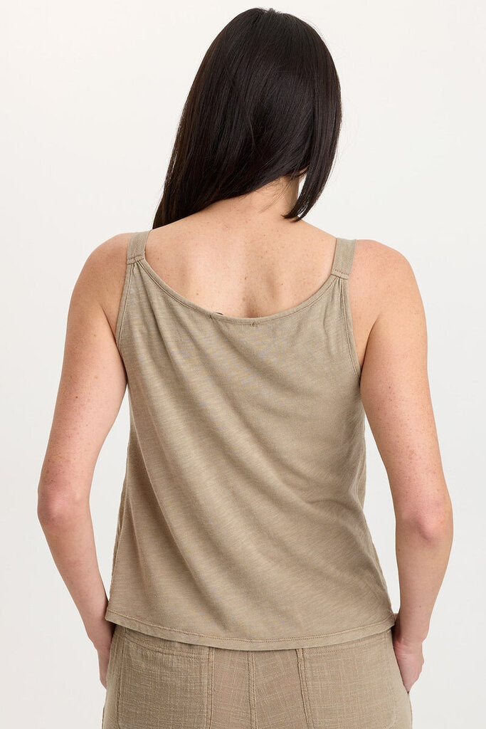 WEARABLES Hedley Khaki Gauze/Jersey Pleat Tank