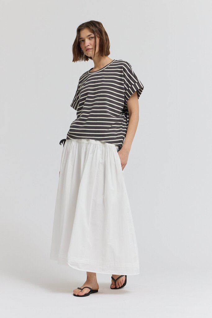 GRADE & GATHER Steel Grey and Cream Scrunch Side Ties Short Sleeve Top