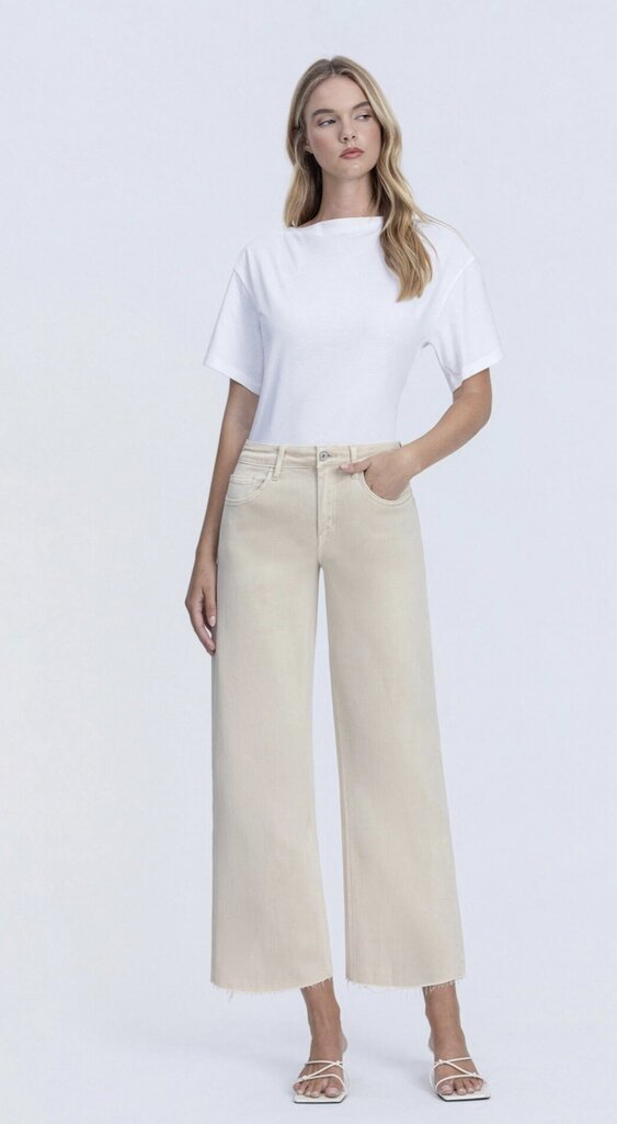 VERVET White Swan High Rise Crop Wide Leg Jeans