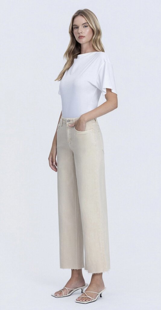 VERVET White Swan High Rise Crop Wide Leg Jeans
