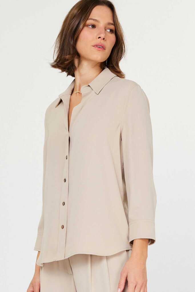 CURRENT AIR Light Taupe Mid Sleeve Button-up Top
