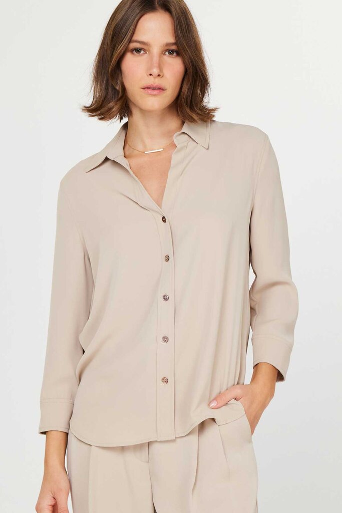 CURRENT AIR Light Taupe Mid Sleeve Button-up Top