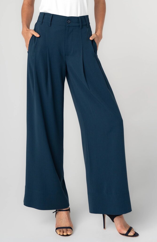 LIVER POOL High Rise Oxford Navy Pleated Wide Leg Trouser