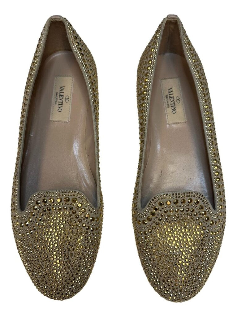 VALENTINO Gold Studded Loafer Shoes