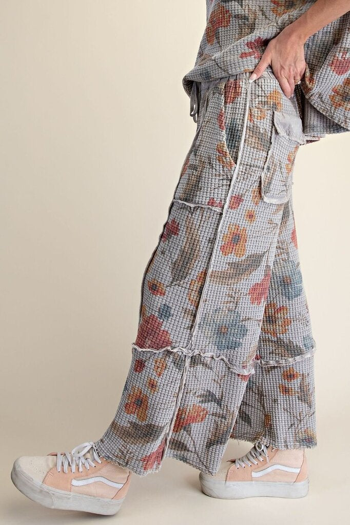 EASEL Light Washed Grey Waffle Knit Loungewear Pants