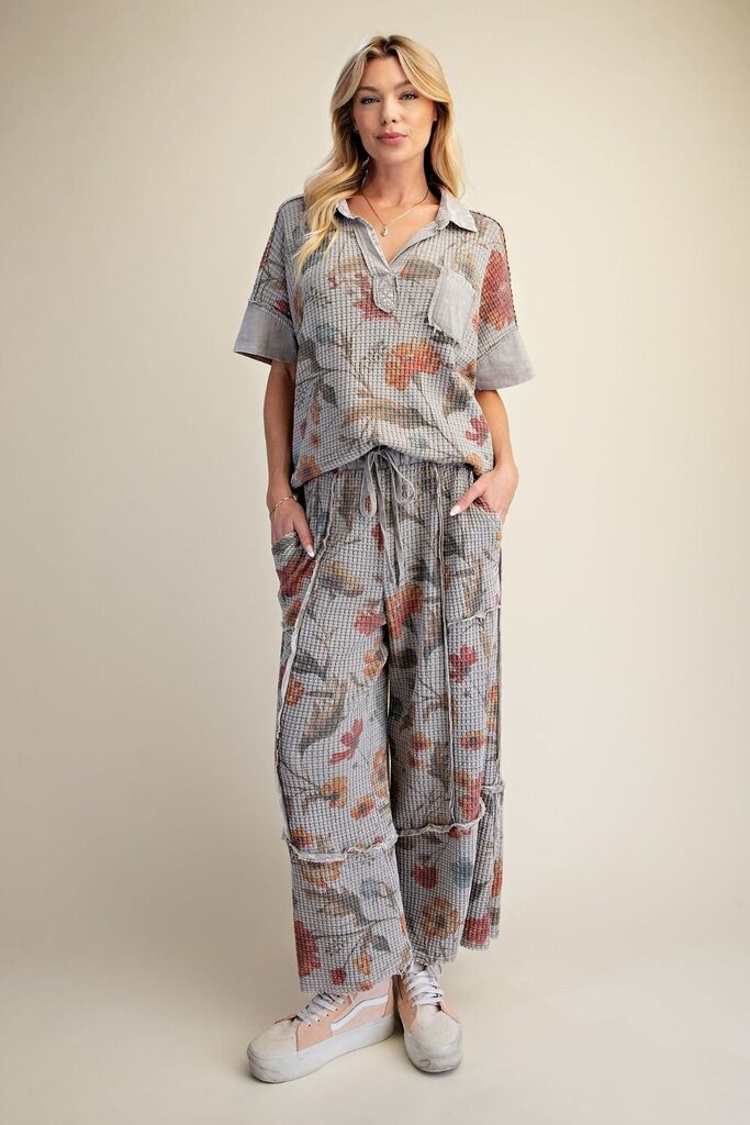 EASEL Light Washed Grey Waffle Knit Loungewear Pants