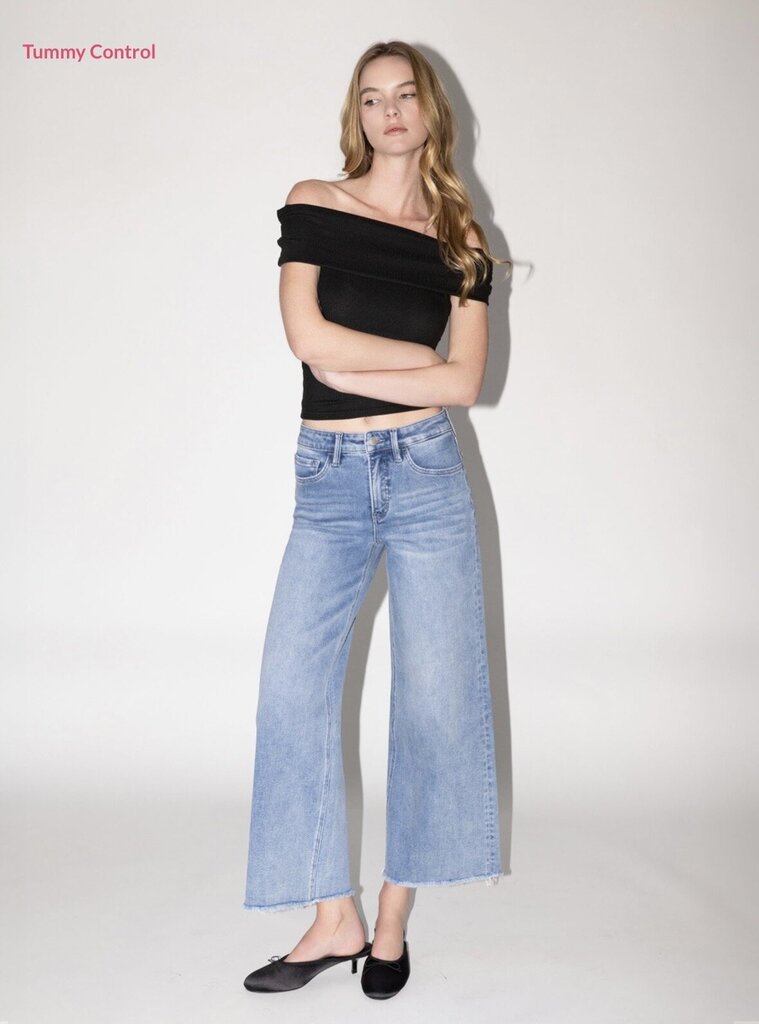 VERVET Tummy Control High Rise Ankle Wide Leg Jeans