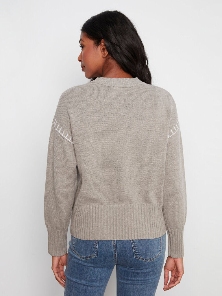 CHARLIE B Grey Sweater with Denim Love Patch