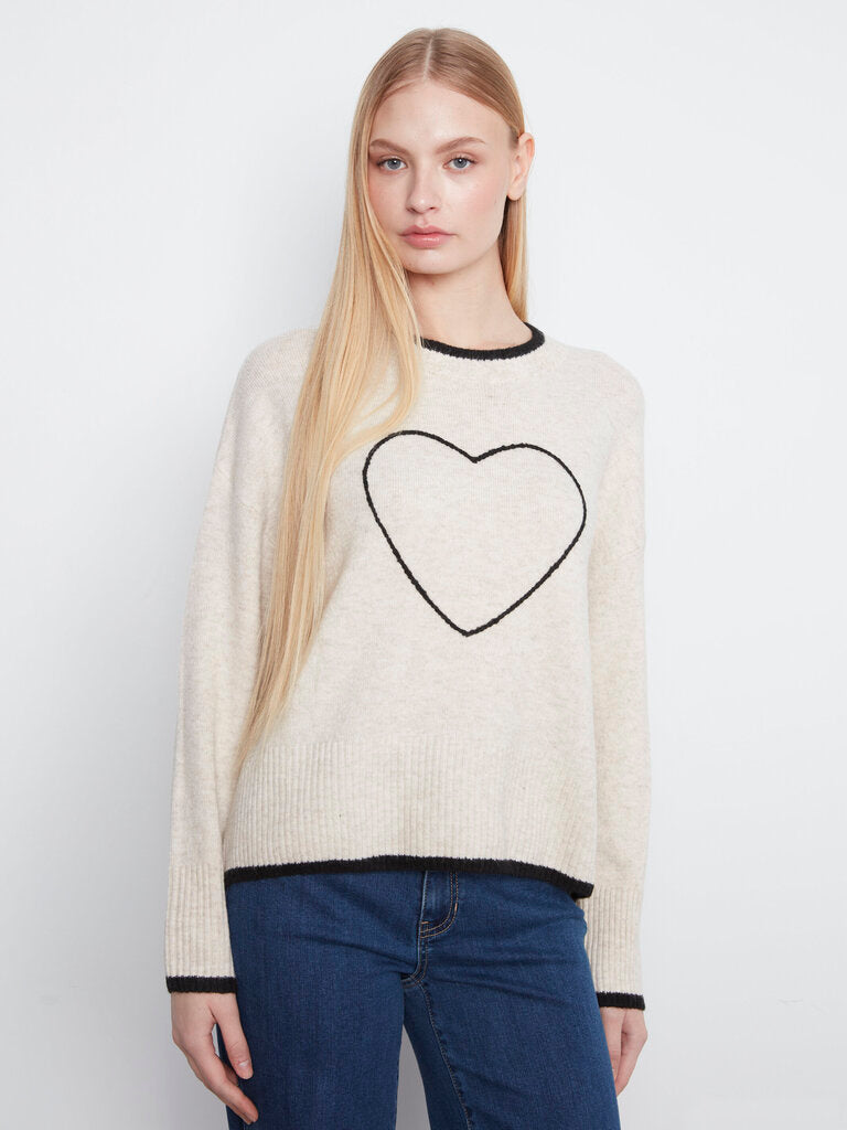CHARLIE B Cream Long Sleeve Embroidered Heart Sweater