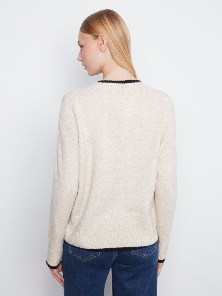 CHARLIE B Cream Long Sleeve Embroidered Heart Sweater