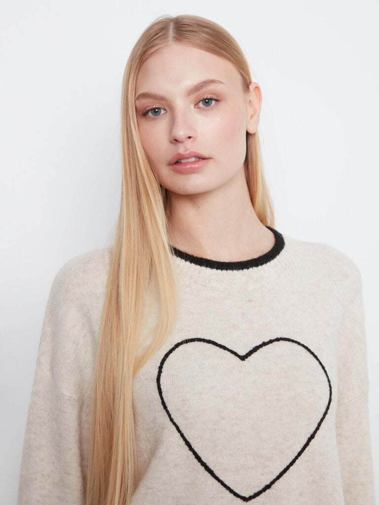 CHARLIE B Cream Long Sleeve Embroidered Heart Sweater
