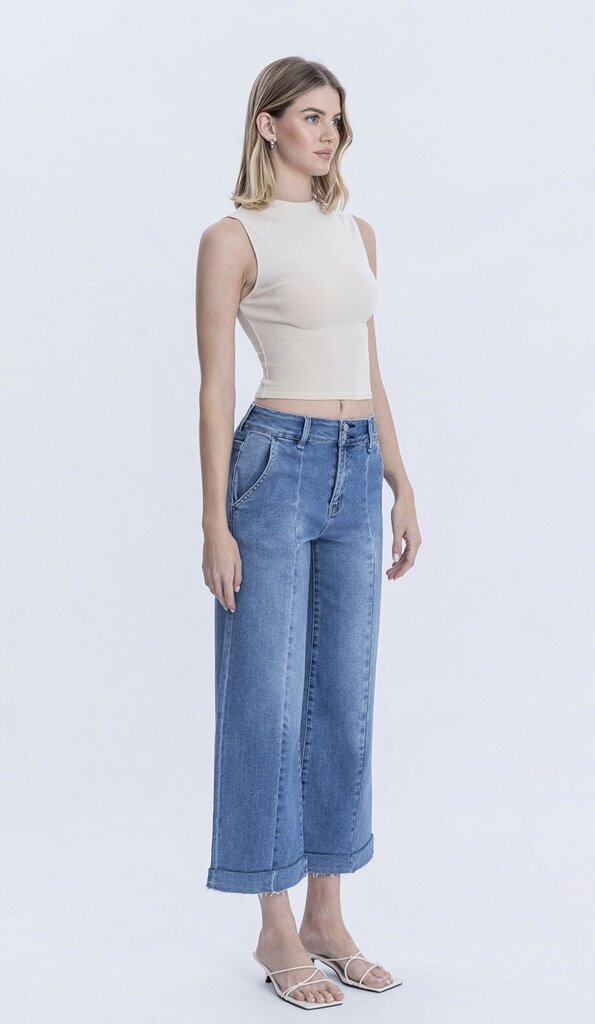 LOVERVET High Rise Two Buttons Wide Leg Reverse Hemline Jean