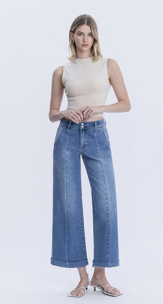 LOVERVET High Rise Two Buttons Wide Leg Reverse Hemline Jean