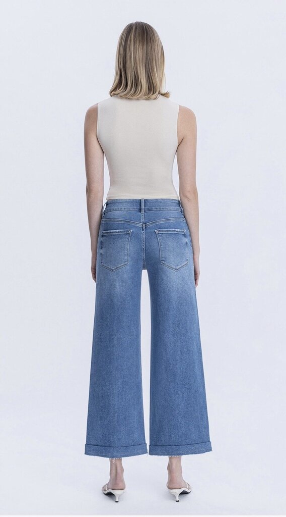 LOVERVET High Rise Two Buttons Wide Leg Reverse Hemline Jean