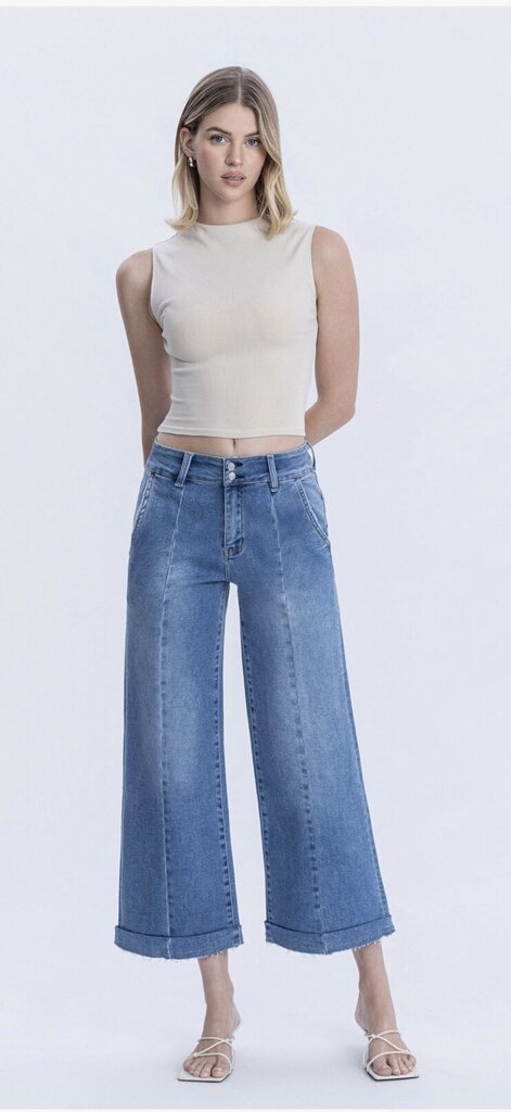 LOVERVET High Rise Two Buttons Wide Leg Reverse Hemline Jean
