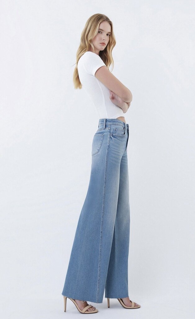LOVERVET High Rise Medium Wash Twisted Seam Wide Leg Jeans