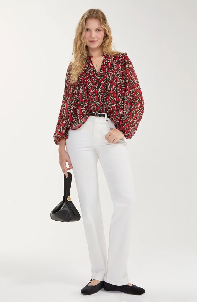 LIVER POOL Long Sleeve Red Black & Cream Blouse Top