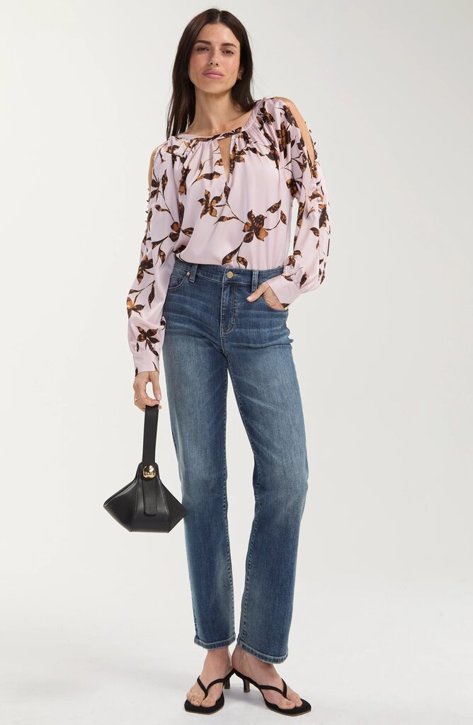LIVER POOL Pink Chantilly Bronze Multi Floral Long Sleeve Blouse Top
