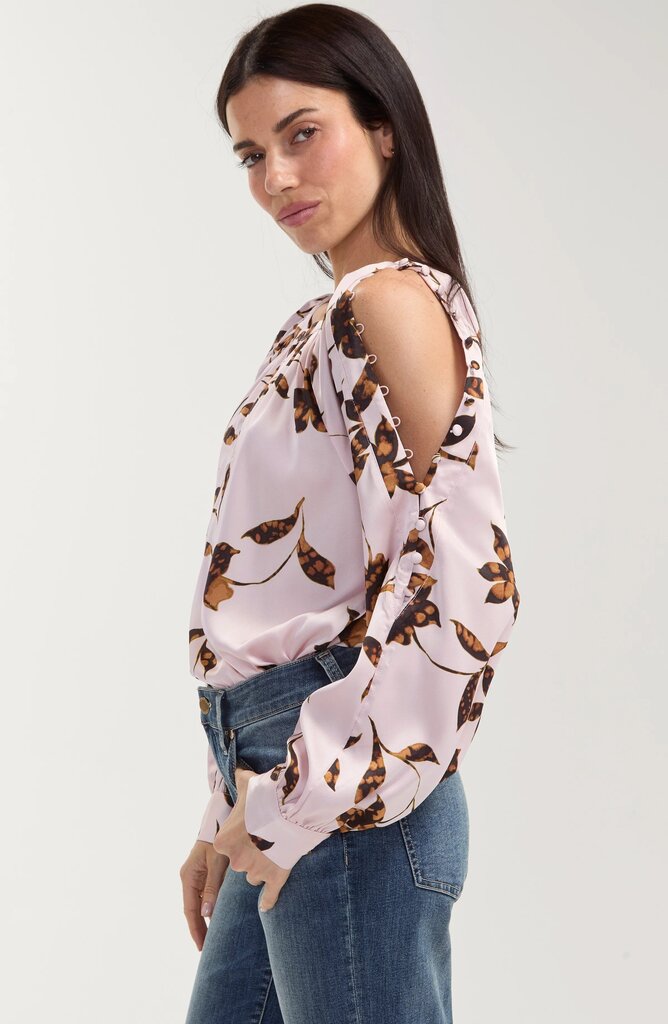 LIVER POOL Pink Chantilly Bronze Multi Floral Long Sleeve Blouse Top