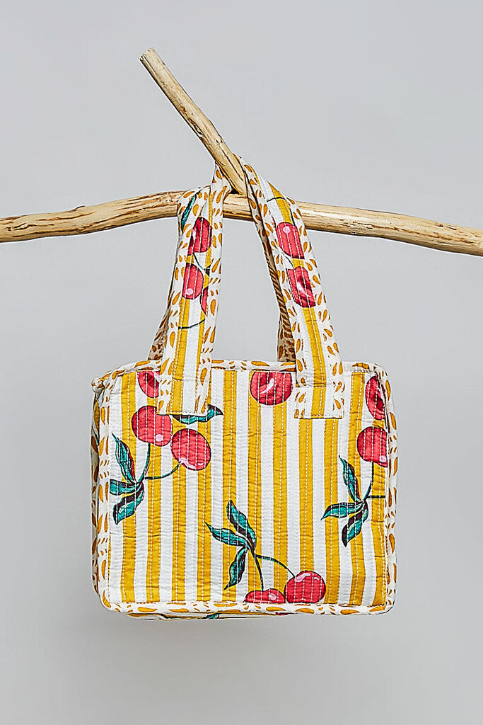 POL Mustard and White Stripe Cherry Mini Quilted Bag