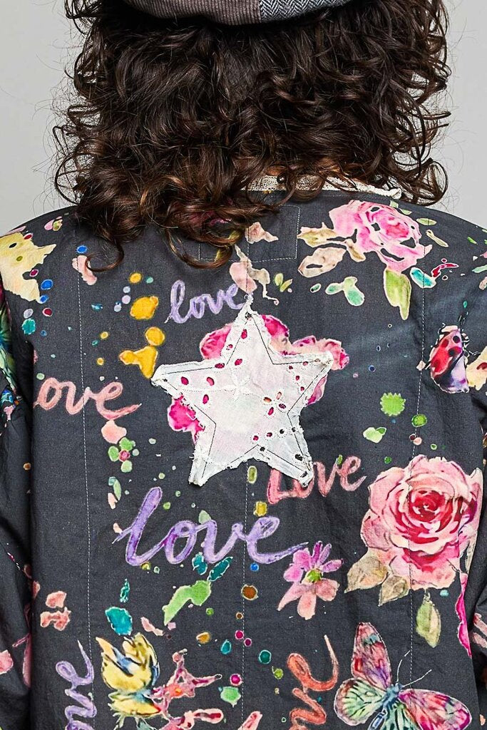 POL Charcoal and Multi Floral Cotton Jacket
