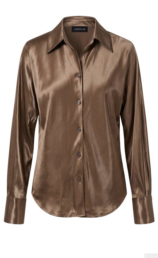CURRENT AIR Brown Satin Look Long Sleeve Blouse Top