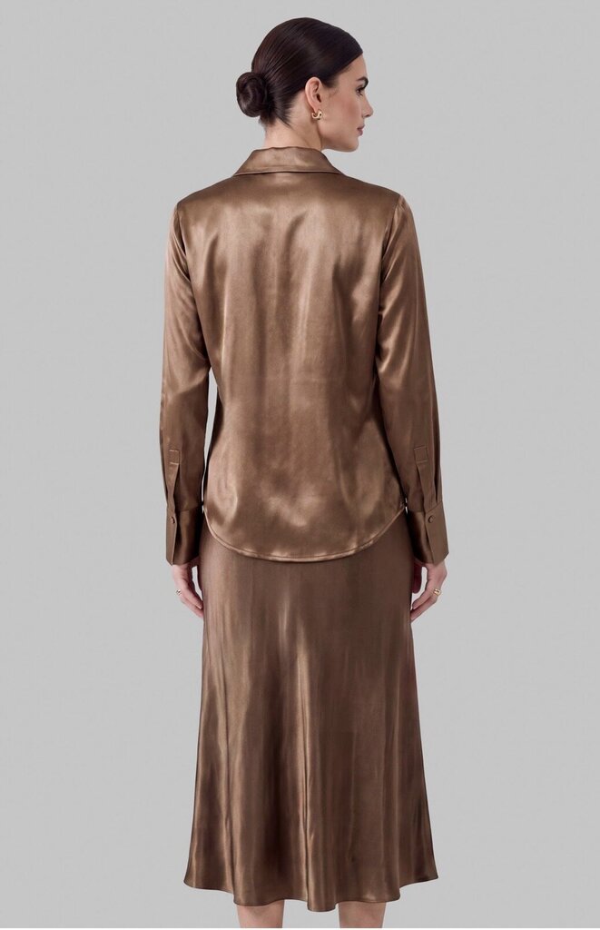 CURRENT AIR Brown Satin Look Long Sleeve Blouse Top