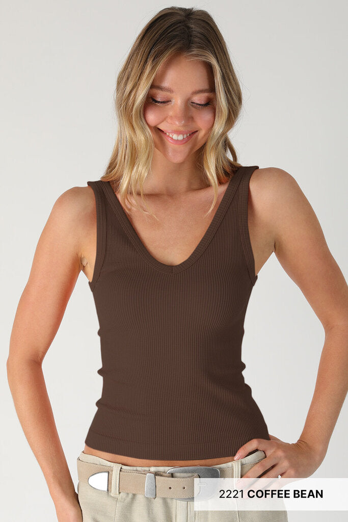 NIKIBIKI Sleeveless Coffee Bean Ribbed Reversible Tank Top