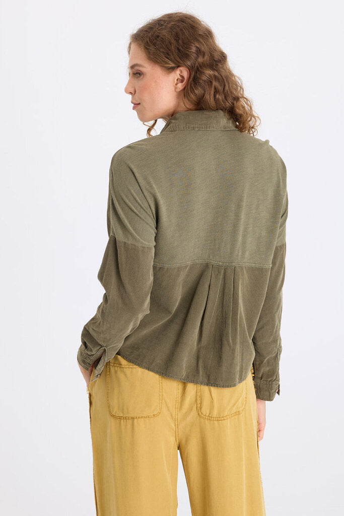 XCVI Kombu Pigment Kyle Embroidered Corduroy Button-Up Top