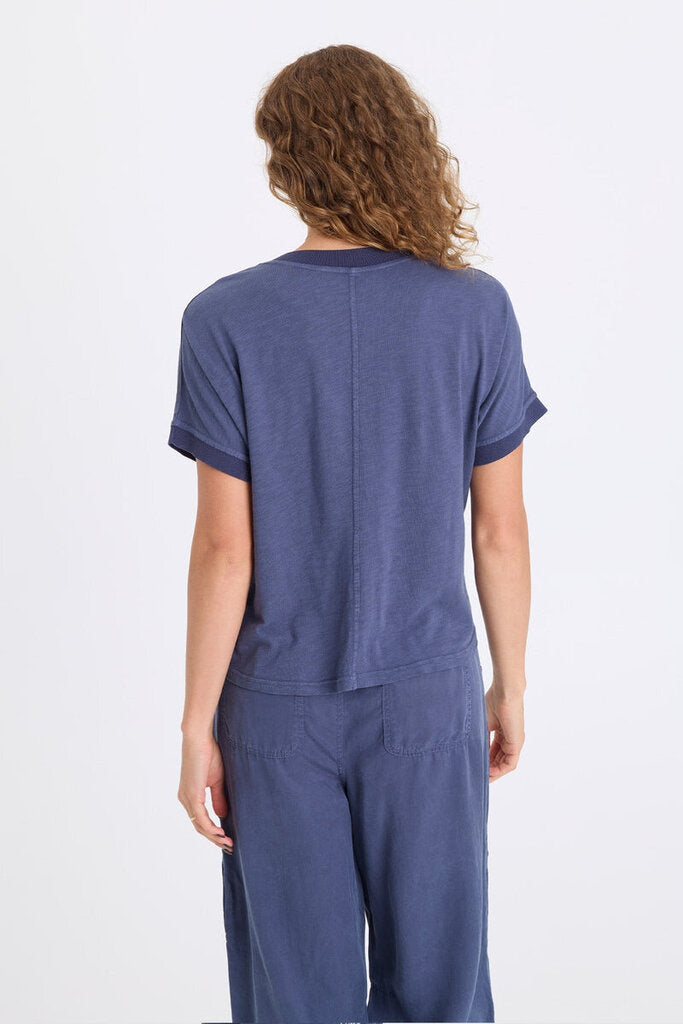 XCVI Bluestone Hanno Embroidered Twill V-Neck Top