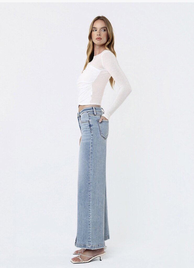 VERVET Mid Rise Seam Detail with Front Slit Hem Wide Leg Jeans