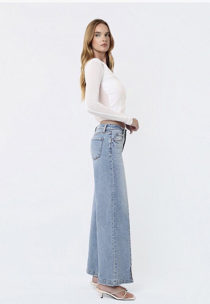 VERVET Mid Rise Seam Detail with Front Slit Hem Wide Leg Jeans