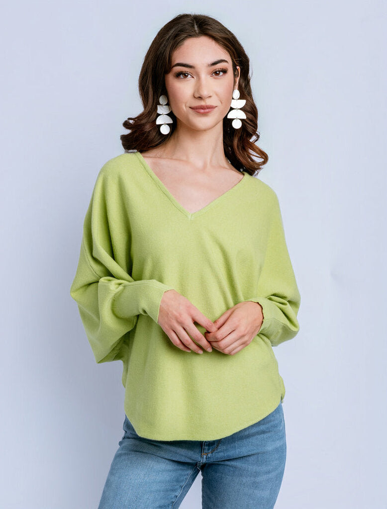 KERISMA Pesto V-Neck Dolman Mid Sleeve Sweater