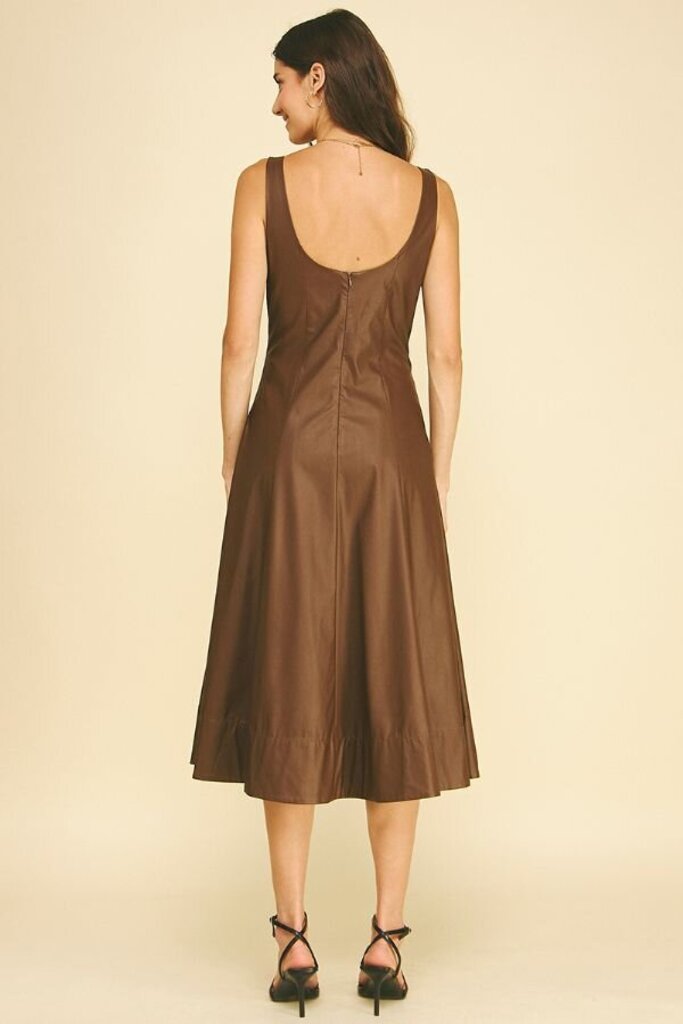 PINCH Sleeveless Black Pleather A-Line Midi Dress