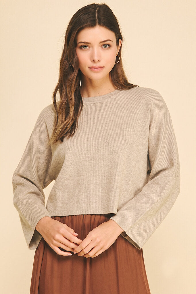 PINCH Taupe Wide Sleeve Pleated Back Soft Sweater
