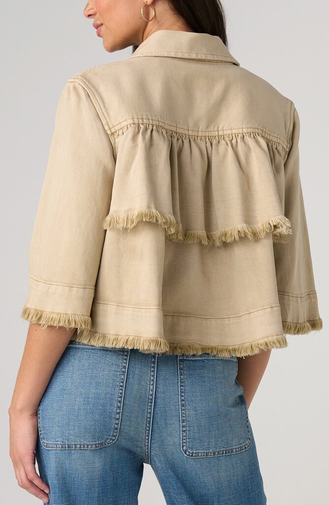 LIVERPOOL Khaki Mid Sleeve Frayed Flounce Jacket