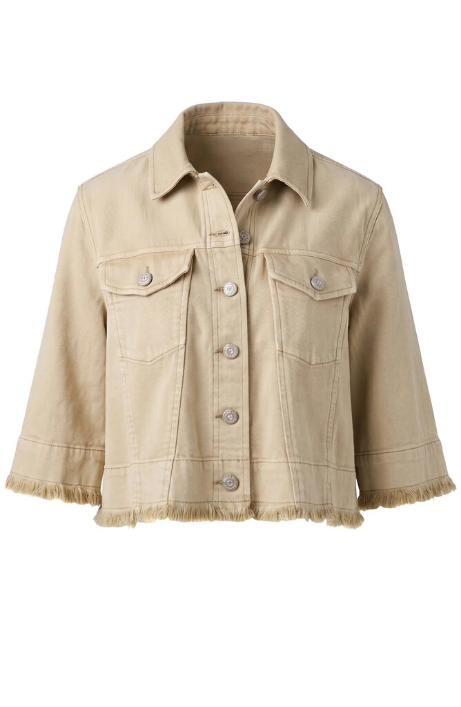 LIVERPOOL Khaki Mid Sleeve Frayed Flounce Jacket