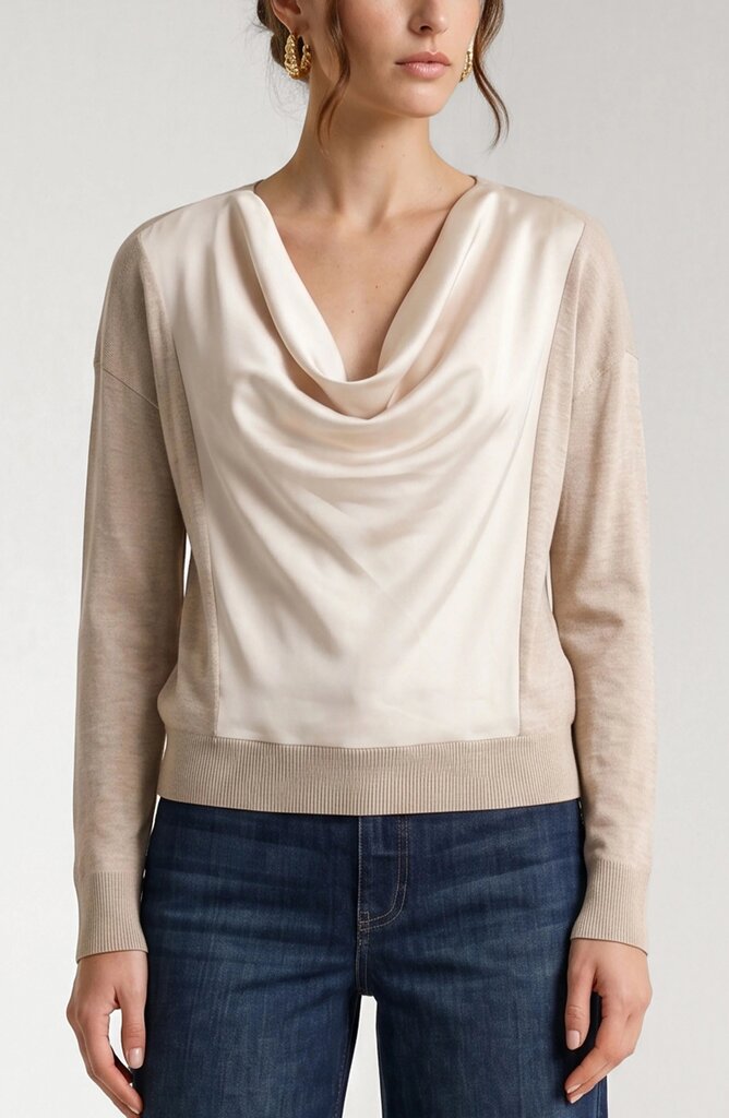 LIVERPOOL Champagne Draped Neck Mixed Media Sweater