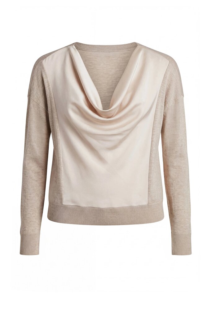 LIVERPOOL Champagne Draped Neck Mixed Media Sweater
